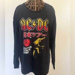 AC/DC Black Long Sleeve Tee with Red and Yellow Graphics